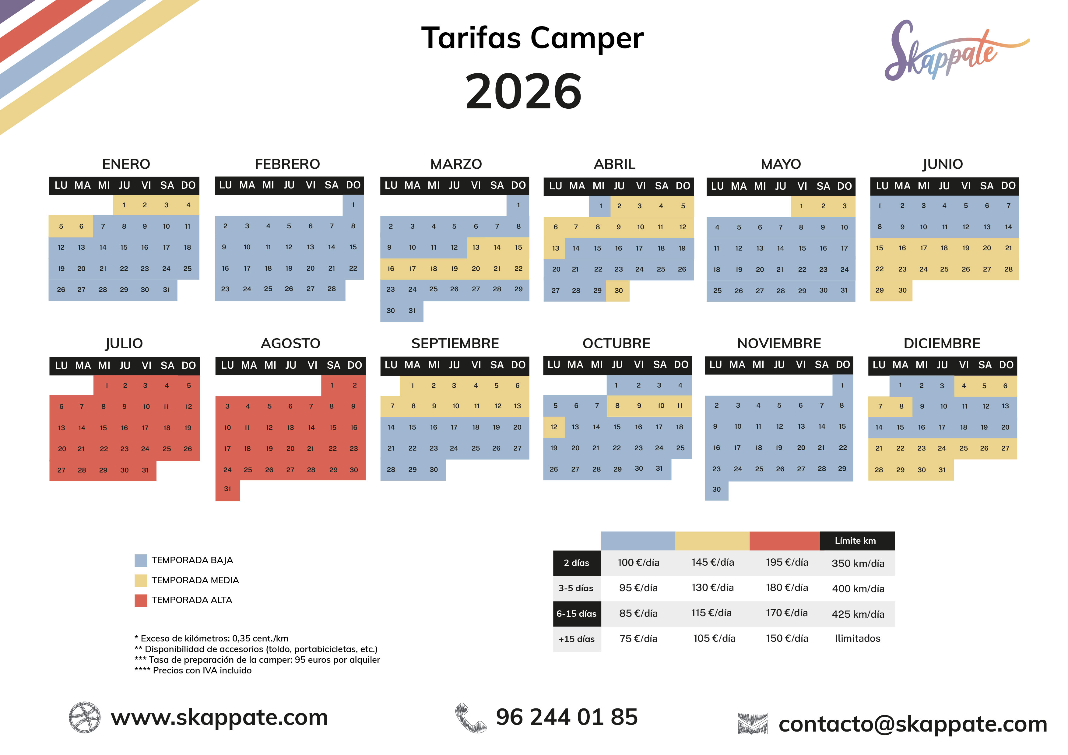 Tarifas campers 2026